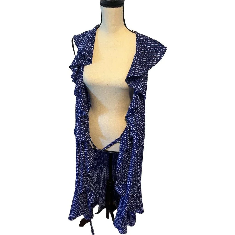 Max Studio Maxi Dress Size Large Blue Floral Asymmetrical Wrap Around - Picture 9 of 9